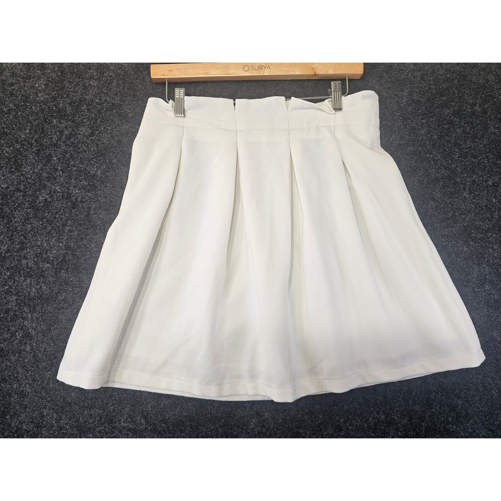 Moon Collection Mini Skirt Womens L White Pleated Textured High Waist A-Line